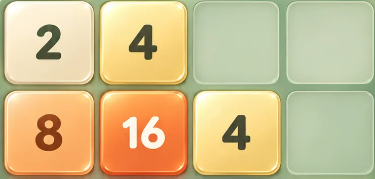 Verschillende 2048-tegels met 2 en 4 boven 8 en 16, die niet met elkaar samengaan