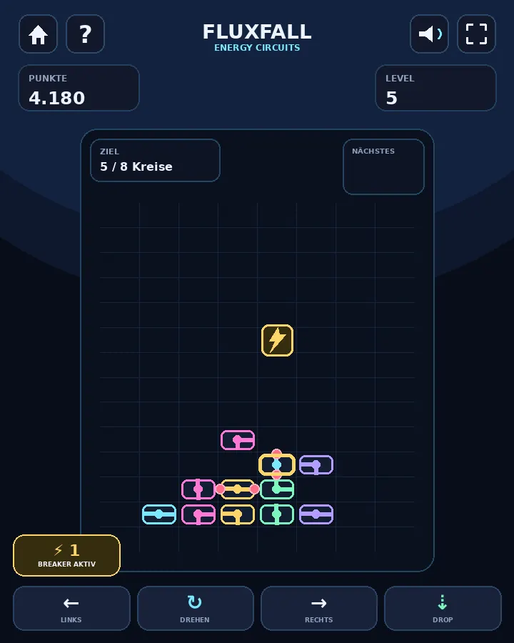 Active Breaker in Fluxfall targeting one problem block in the lower part of the puzzle board