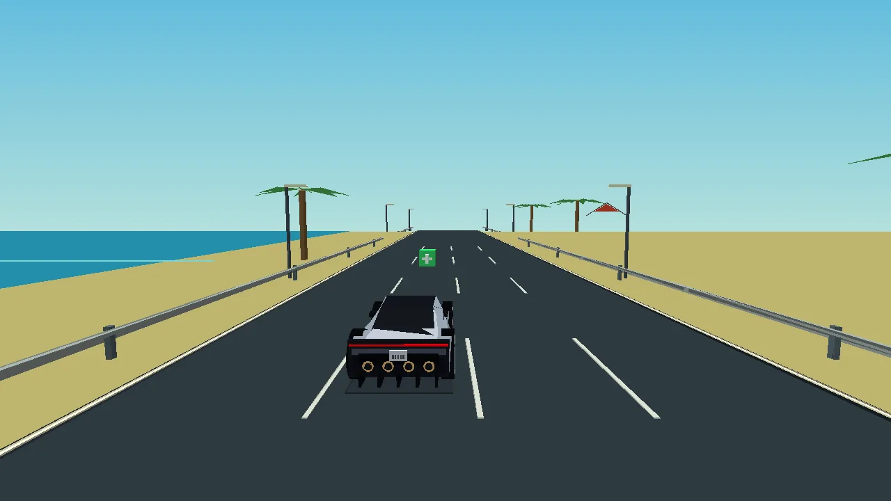 Roadster närmar sig en grön energicell på kustvägen