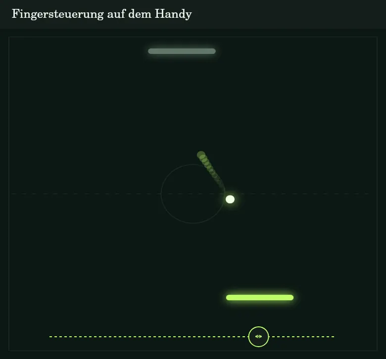 PONG-Fingersteuerung: Der untere Schläger bleibt über der markierten Daumenfläche sichtbar.